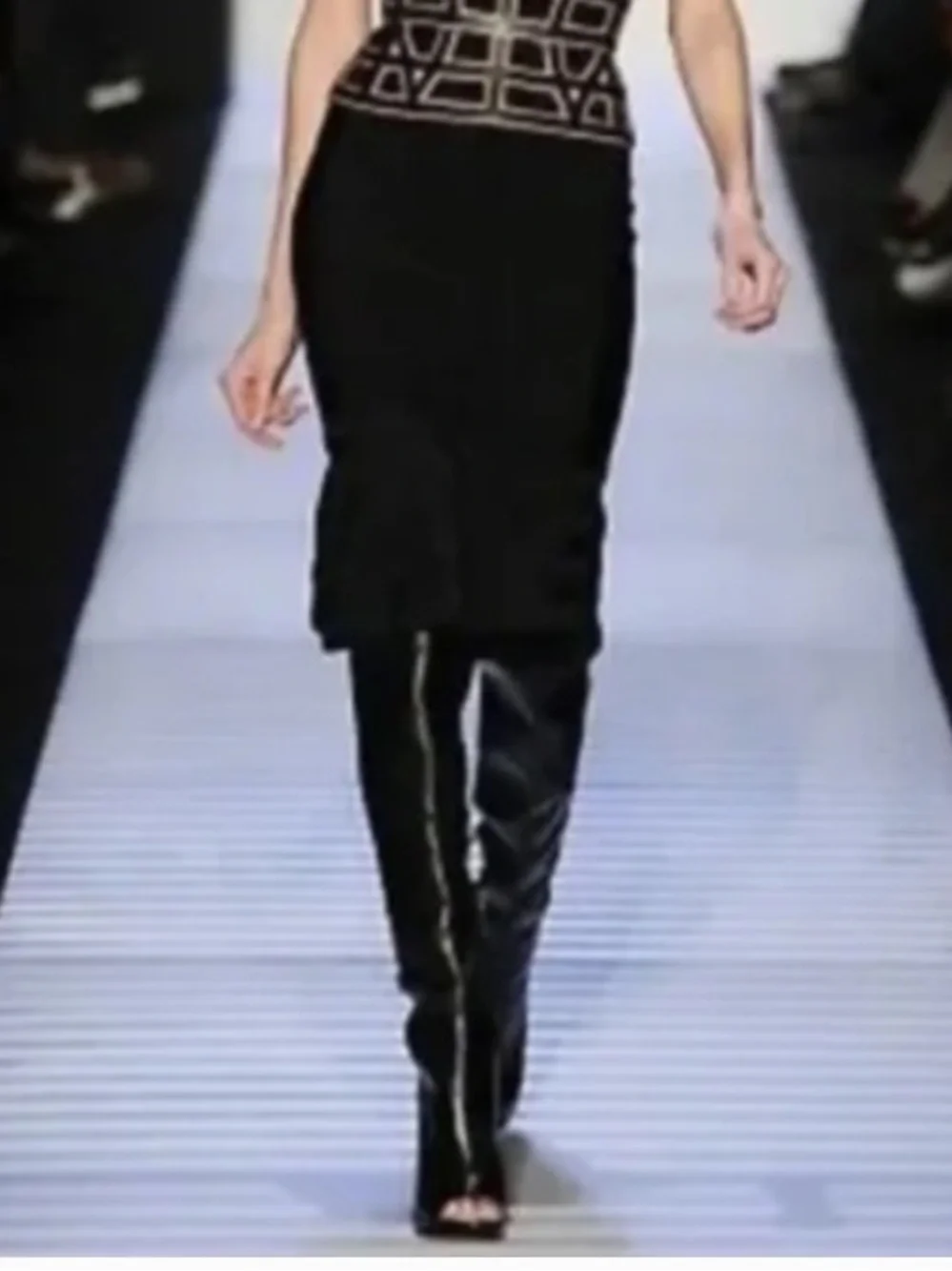 Herve Leger Nora metallic-studded heel Black Leather Over-the-Knee PeepToe Boots